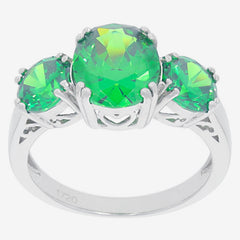 Elegant green garnet sterling silver ring featuring a central gemstone and two side accents, perfect for sophisticated style.