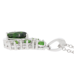 Green chrome diopside sterling silver pendant showcasing diamond accents, capturing elegance and luxury.