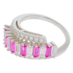 Emerald pink sapphire sterling silver ring with accent gemstones, showcasing luxury and elegance.