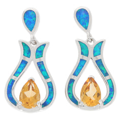 Yellow citrine sterling silver earrings with opal accents, featuring a unique design and vibrant colors.