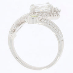 Side view of an Oval Green Peridot Sterling Silver Ring featuring a Moissanite accent for a luxurious look.