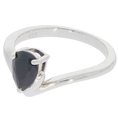 Elegant pear-cut black spinel ring in sterling silver, showcasing modern design and luxurious style.