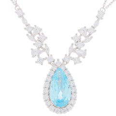 Elegant pear blue topaz sterling silver necklace with sparkling accent stones, perfect for sophisticated style.