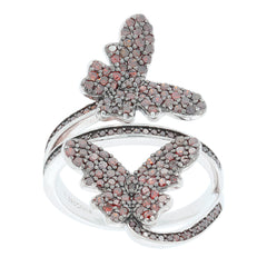 Elegant butterfly ring design crafted in sterling silver with sparkling red diamonds, perfect for adding sophistication to any outfit.