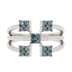 Elegant Blue Diamond Sterling Silver Ring featuring sparkling gemstones in a stylish design.