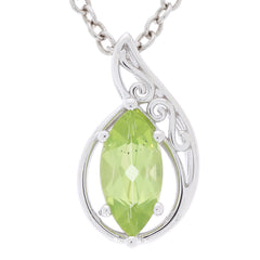 Elegant green peridot sterling silver pendant with diamond accent, featuring a unique design and sparkling gemstone.