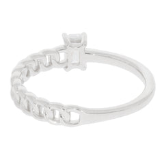 Emerald White Moissanite Sterling Silver Ring with elegant chain design and sparkling gemstone accent.