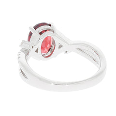 Back view of a Red Garnet Sterling Silver Ring featuring a diamond accent, showcasing its elegant design.