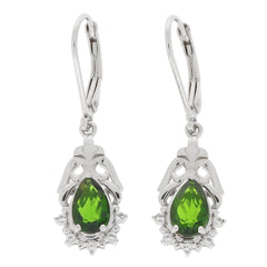 Elegant green Chrome Diopside sterling silver earrings with diamond accents, designed for a sophisticated look.