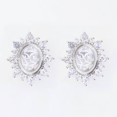 Sterling Silver Semi Mount Earring Settings Oval OV 14.8x16.8x10.4 with Moissanite Accents