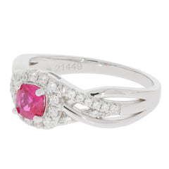 Pink sapphire Sterling Silver Ring with diamond accent, featuring a luxurious design and elegant sparkle.