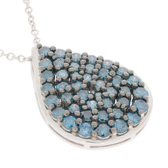 Elegant blue diamond sterling silver pendant with moissanite accents, showcasing a luxurious teardrop design.