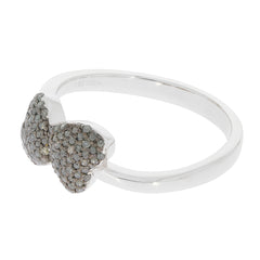 Silver ring featuring a stylish double bow design embellished with sparkling gemstones, perfect for elegant occasions.