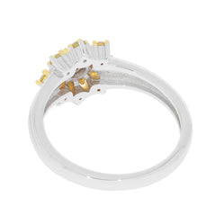 Yellow diamond sterling silver ring with accent stones featured from the back view, showcasing its elegant design.