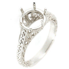 Sterling Silver Semi Mount Ring Setting Round RD 9x9mm Art Deco Style