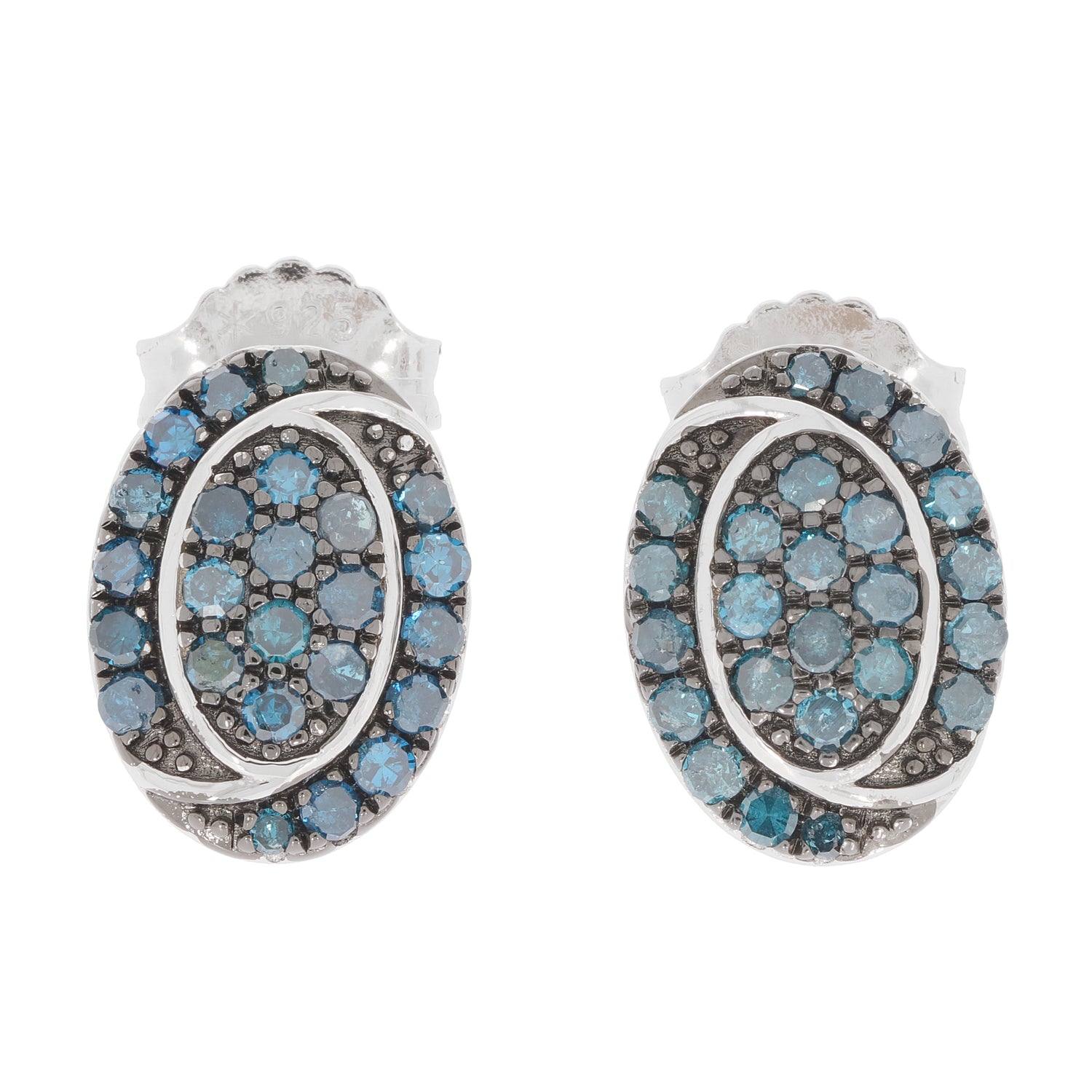 Elegant blue diamond sterling silver earrings with sparkling gemstones, perfect for sophisticated style.