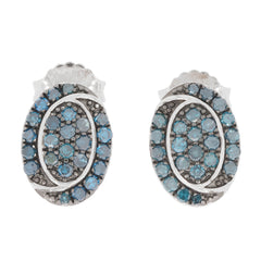 Elegant blue diamond sterling silver earrings with sparkling gemstones, perfect for sophisticated style.
