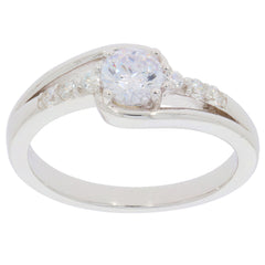 White Moissanite sterling silver ring with sparkling accent stones, combining elegance and luxury.