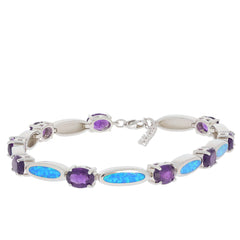 Purple Amethyst and Opal sterling silver bracelet, showcasing elegance with shimmering gemstones.