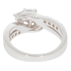 White Moissanite Sterling Silver Ring showcasing elegant design and sparkling gemstone from the side.