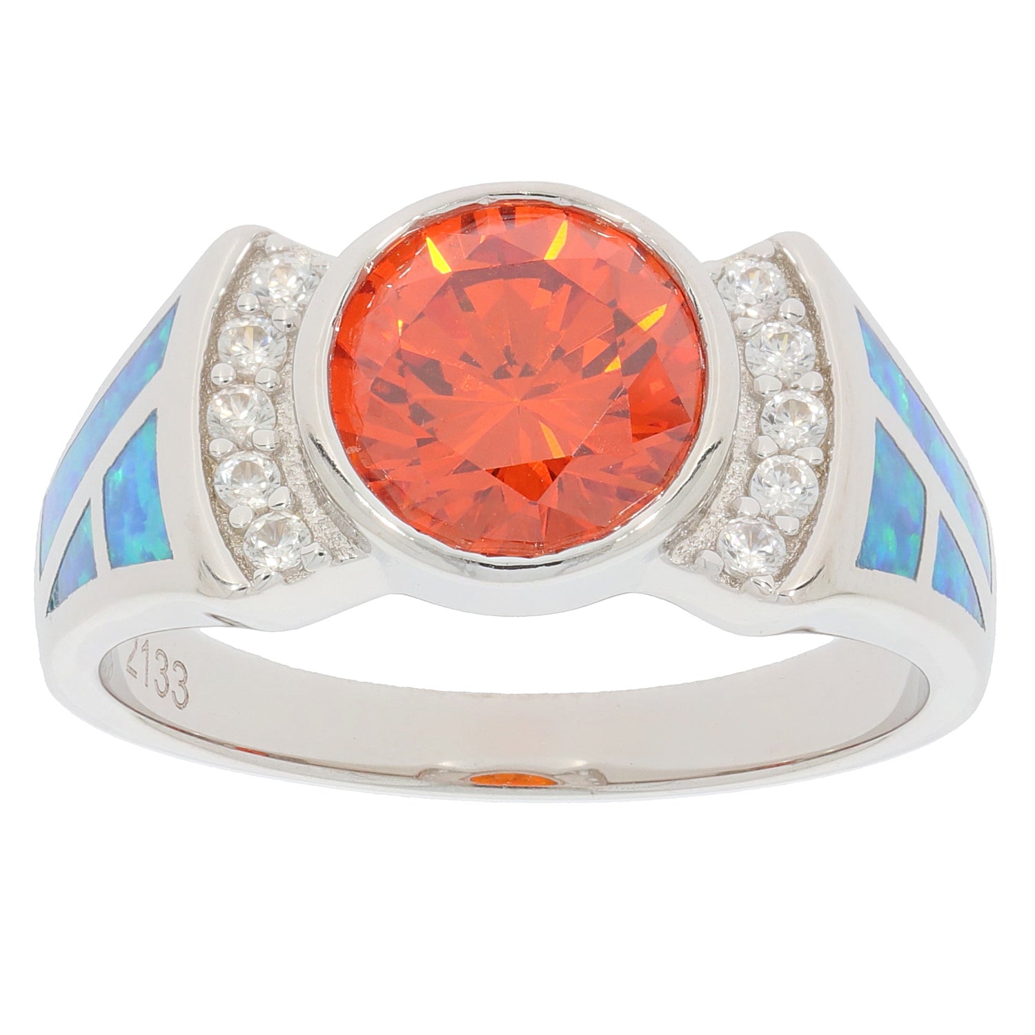 Elegant Orange Sapphire Sterling Silver Ring with Accent Stones, Radiating Luxury and Unique Style.