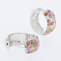 Round multiple color sapphire sterling silver earrings with accent, featuring a sparkling gemstone design.