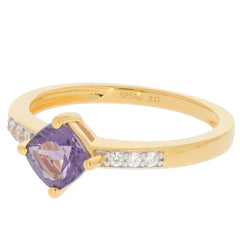 Cushion Purple Sapphire Sterling Silver Ring with sparkling accents, elegantly designed for sophistication.