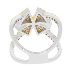Elegant sterling silver ring featuring unique crossover design with sparkling accents, perfect for a sophisticated look.
