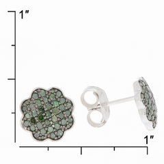Elegant green diamond sterling silver earrings in flower design, showcasing luxurious sparkles and sophistication.