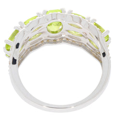 Back view of Green Peridot Sterling Silver Ring showcasing diamond accents and intricate design details.