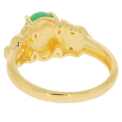 Back view of a luxurious oval green jade sterling silver ring with a polished gold finish.
