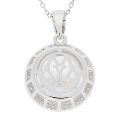 Round white Moissanite sterling silver pendant with a unique design and sparkling accents.