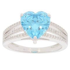 Heart-shaped blue topaz sterling silver ring with accent stones, showcasing elegance and luxury.
