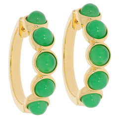 Stylish round green jadeite hoop earrings with gold accents, perfect for elegant occasions.