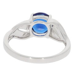 Blue Sapphire sterling silver ring showcasing a round blue gemstone, elegant design perfect for luxury jewelry collection.