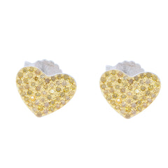 Yellow heart-shaped earrings adorned with sparkling stones, perfect for adding a touch of elegance to any outfit.