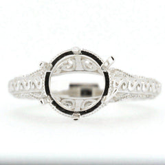 Sterling Silver Semi Mount Ring Setting Round RD 9x9mm Art Deco Style