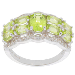 Green Peridot Sterling Silver Ring featuring brilliant diamond accents, perfect for sophisticated style.
