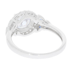 Elegant White Moissanite Sterling Silver Ring showcasing intricate design and sparkling gemstone.