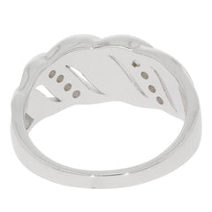 Interior view of a sleek sterling silver ring featuring elegant detailing.