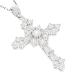 White Moissanite Sterling Silver Cross Pendant with sparkling gemstones, elegant design for a sophisticated look.