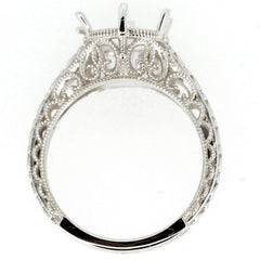 Sterling Silver Semi Mount Ring Setting Round RD 9x9mm Art Deco Style
