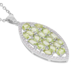 Green Peridot sterling silver pendant with diamond accent, featuring a luxurious design and sparkling gemstones.