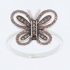 Butterfly ring in sterling silver with sparkling red gemstones, perfect for elegant style and luxury.