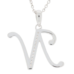 Elegant silver initial 'M' pendant on a delicate chain, perfect for personalized jewelry lovers.