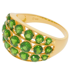 Round green Chrome Diopside sterling silver ring with sparkling accents and elegant gold detailing.