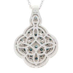 Blue Diamond sterling silver pendant with intricate cutout design and accent gemstones.
