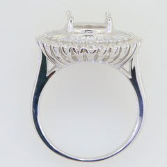 Sterling silver semi mount ring setting with oval gemstone holder and baguette halo design for white topaz