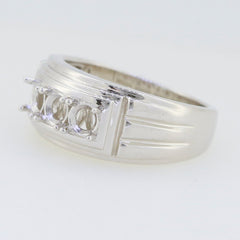 Customized men's sterling silver semi mount ring setting for 8mm and 3.5mm gemstones, three stones style design.