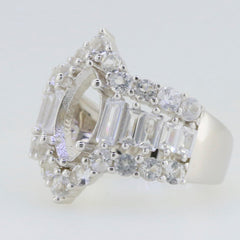 Sterling silver semi mount ring setting with white topaz gemstones, showcasing elegant design for custom gemstone options.